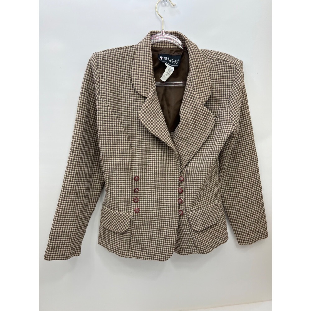 Vintage New All that Jazz Blazer Jacket Houndstooth Brown‎ Womens Size 7/8